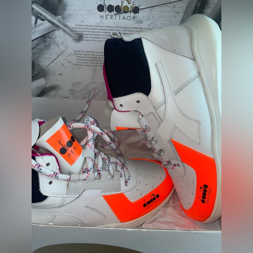 Diadora Women’s White Orange and Pink High-Top Sneakers - Picture 6 of 8